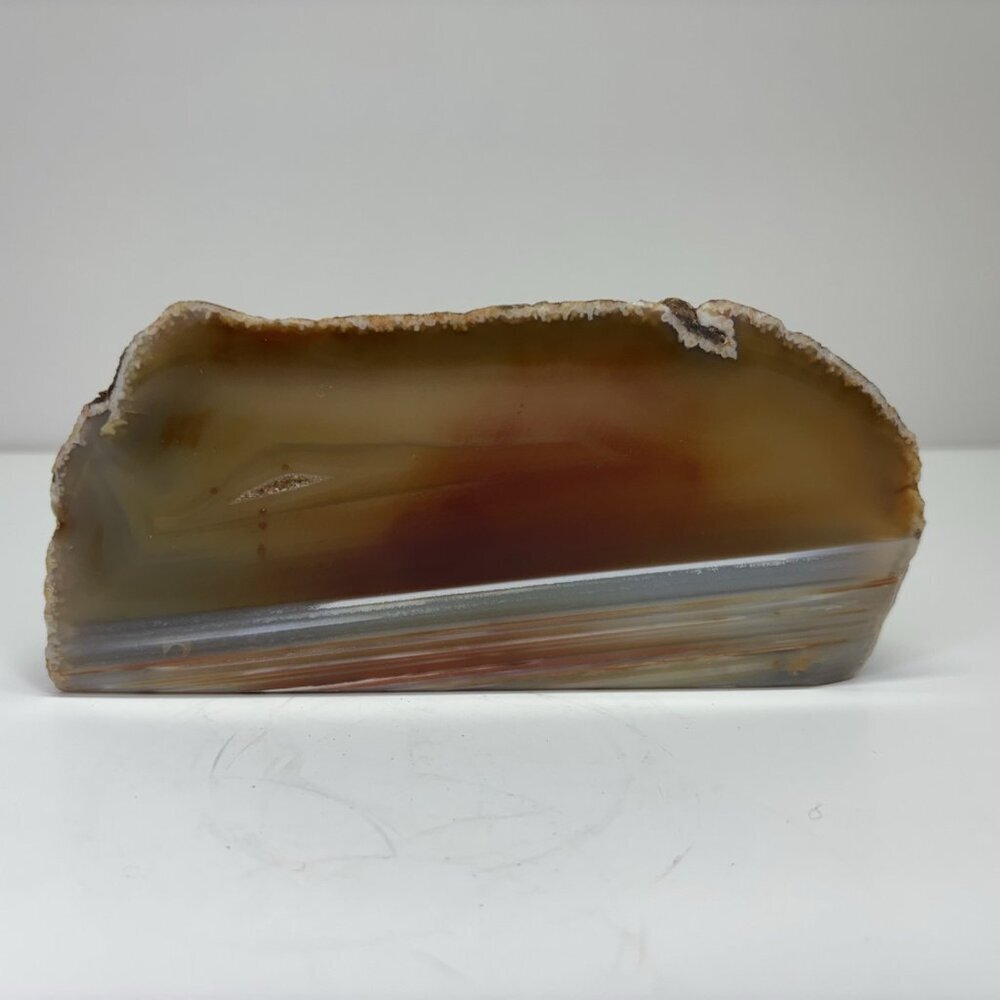 Vintage Large Heavy‎ Amber Agate Geode End Slice Polished Stone Banded Crystal